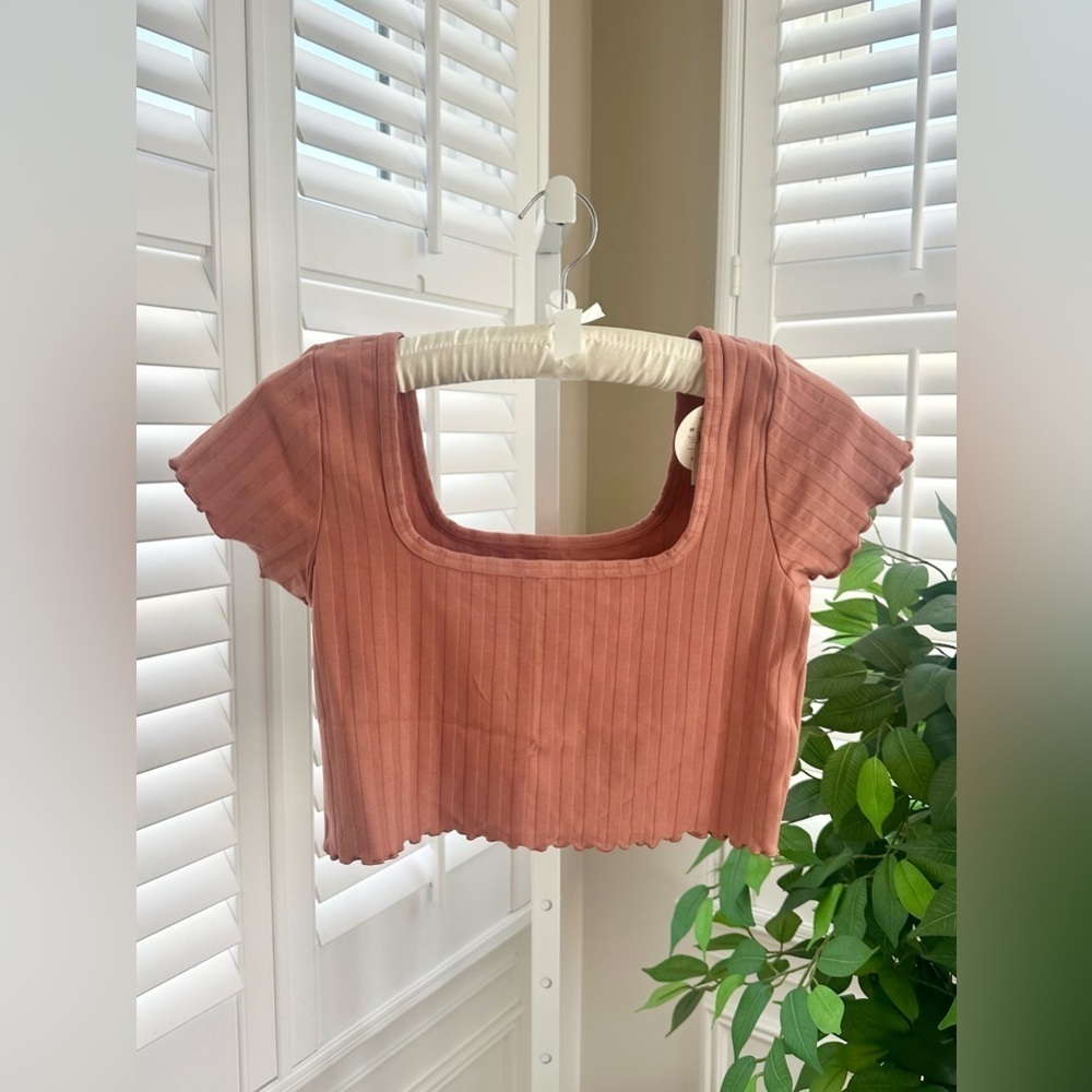 OFFLINE by Aerie OG Groove Crop Top Rust Orange Ribbed Lettuce Trim Large
